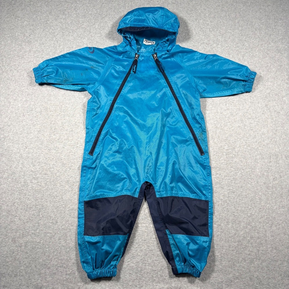 Tuffo Muddy Buddy Rain Suit Toddler 2T Blue Hooded Waterproof Coverall
